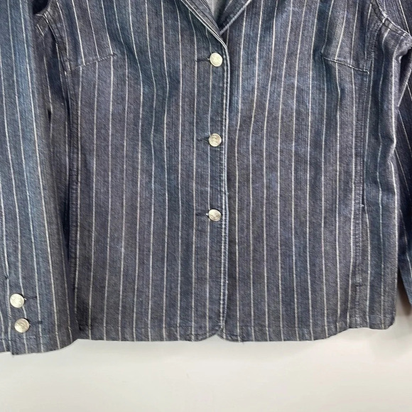 VINTAGE Cotton Ginny Pinstriped Denim Blazer Dark Wash Single Breasted Size XL - Picture 5 of 12